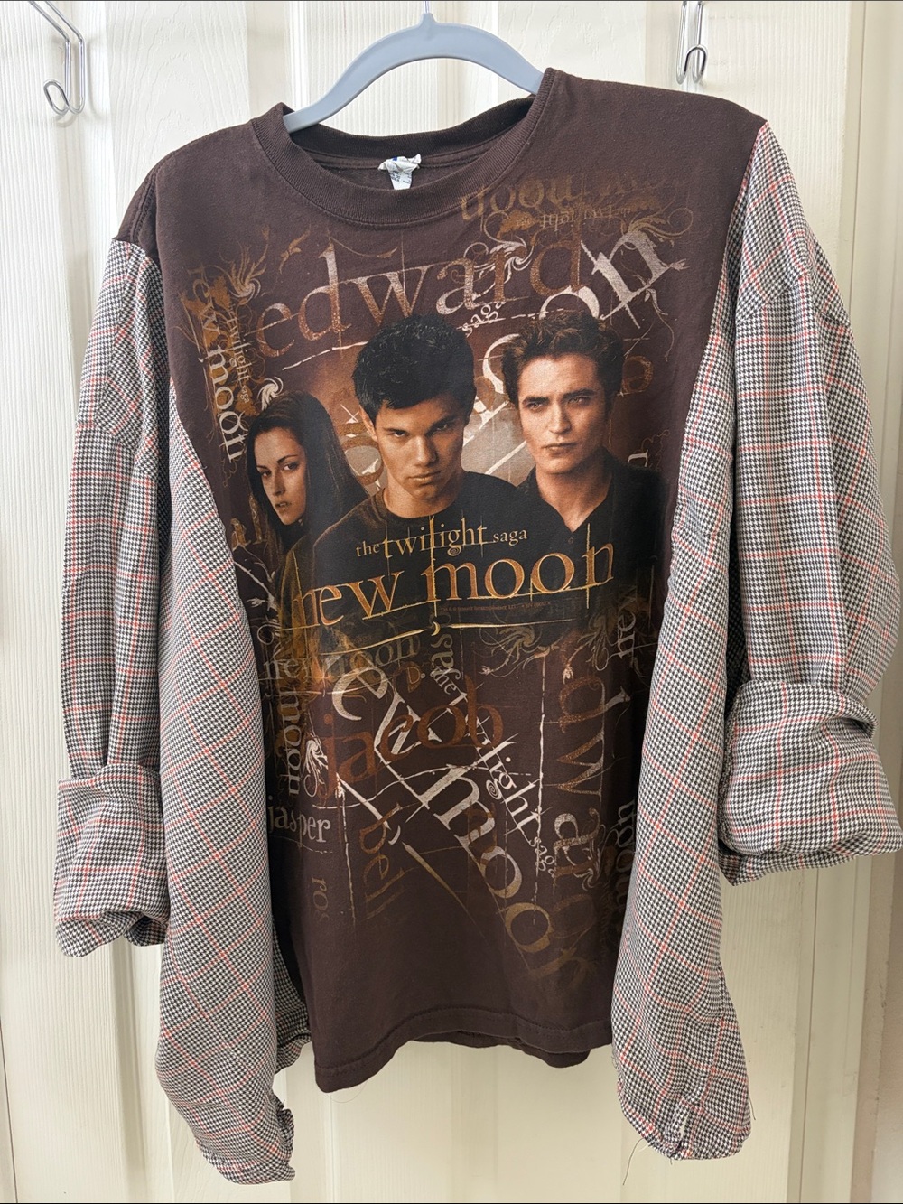 Ralph Lauren Brown Graphic New Moon Long-Sleeve Tee with Plaid Sleeves